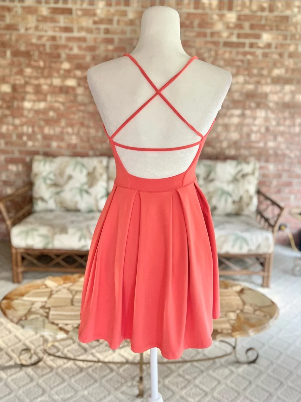 Susana Monaco Coral Strappy Back Pleated Mini Knit Fit & Flare Dress XS Sundress